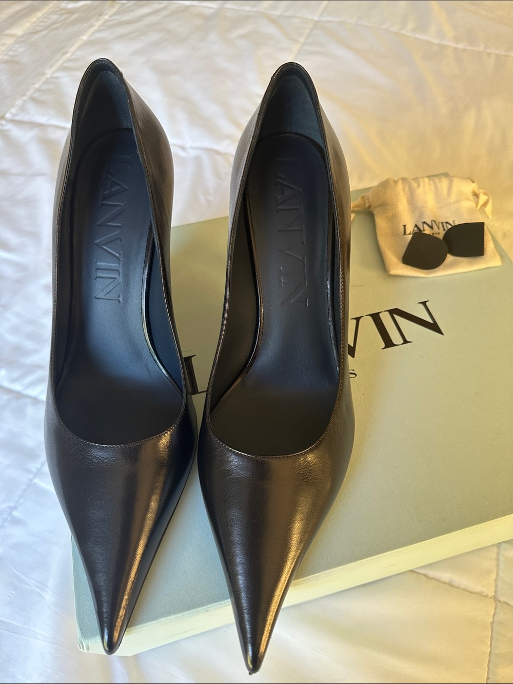 Lanvin deep blue Pointed-Toe Mid Heel Pumps